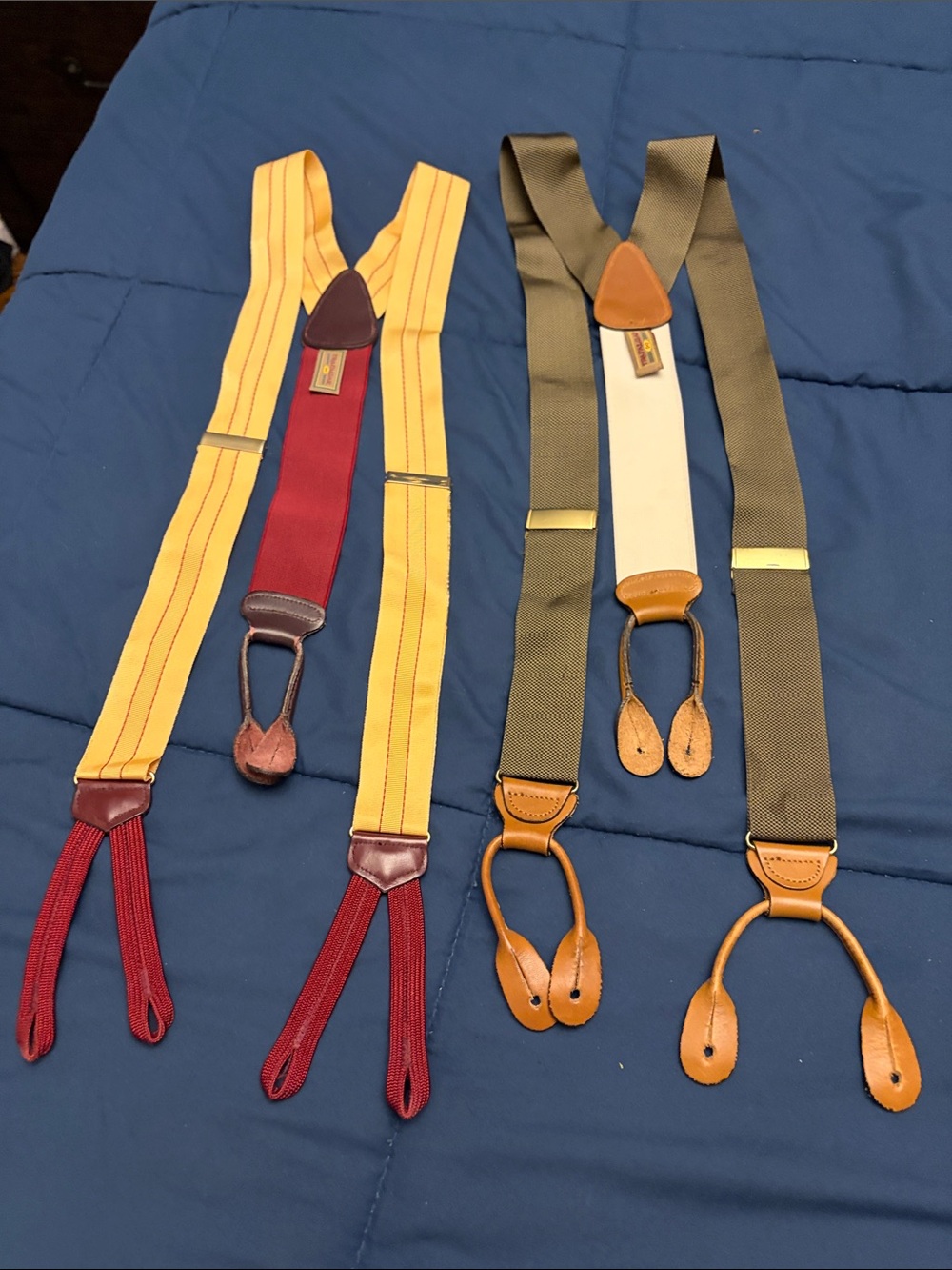 Trafalgar Yellow and Olive Men’s Elastic Suspenders with Red Accents